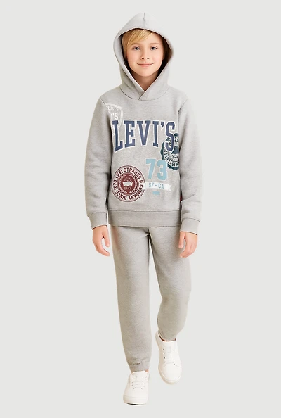 Little Boys Marled 1873 Graphic Hooded Sweatshirt and Sweatpants, Grey,