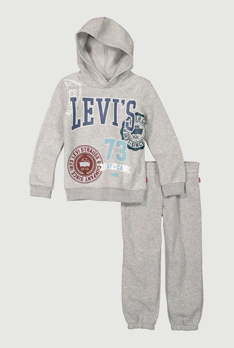 Little Boys Marled 1873 Graphic Hooded Sweatshirt and Sweatpants, Grey,