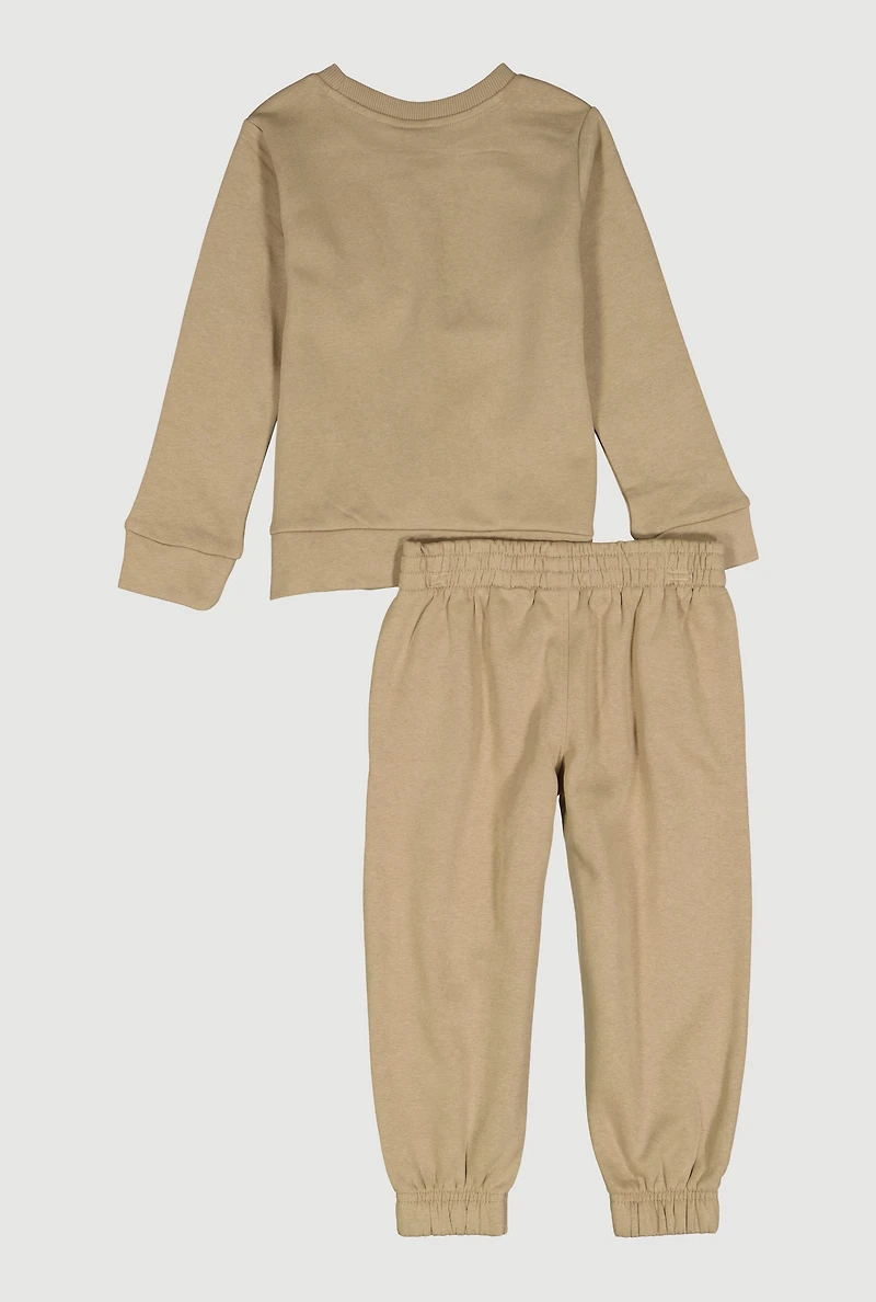 Little Boys Puma 48 Graphic Pullover Sweatshirt and Joggers, Beige, Size 4