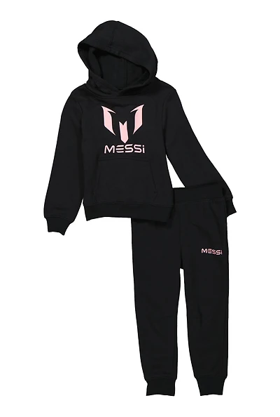 Little Boys Fleece Messi Logo Hoodie and Joggers, Black, Size 4