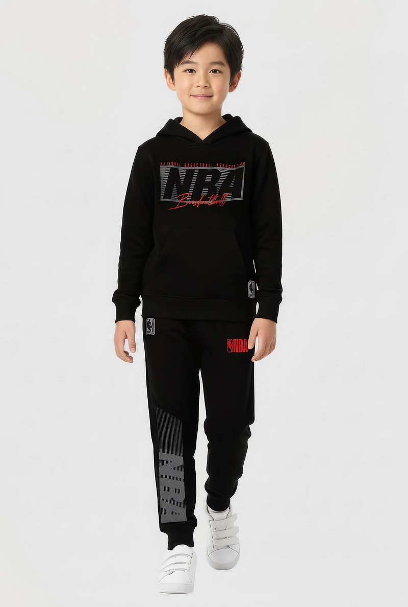 Little Boys NBA Basketball Graphic Hooded Sweatshirt and Joggers, Black, Size 4
