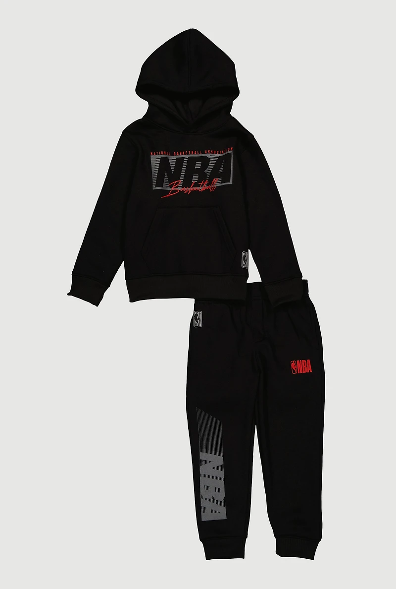 Little Boys NBA Basketball Graphic Hooded Sweatshirt and Joggers, Black, Size 4