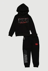 Little Boys NBA Basketball Graphic Hooded Sweatshirt and Joggers, Black, Size 4