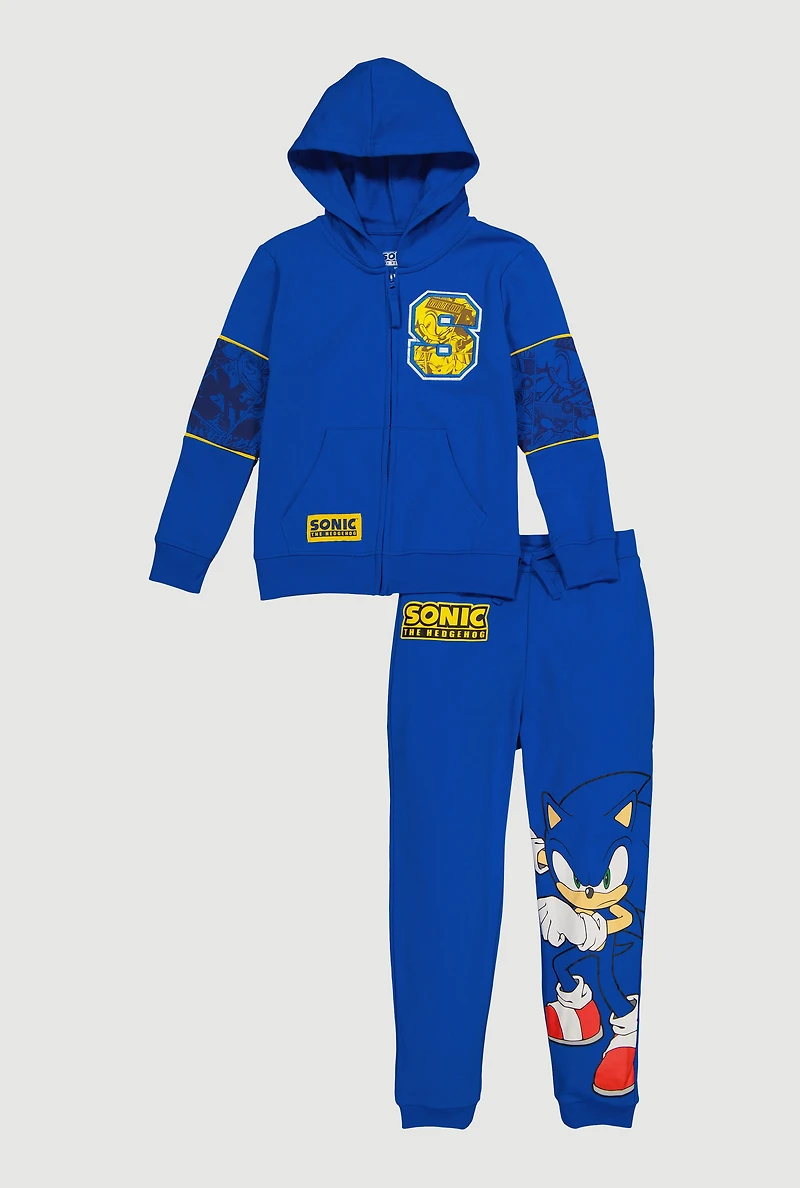 Boys Sonic Graphic Zip Front Hoodie and Joggers Set