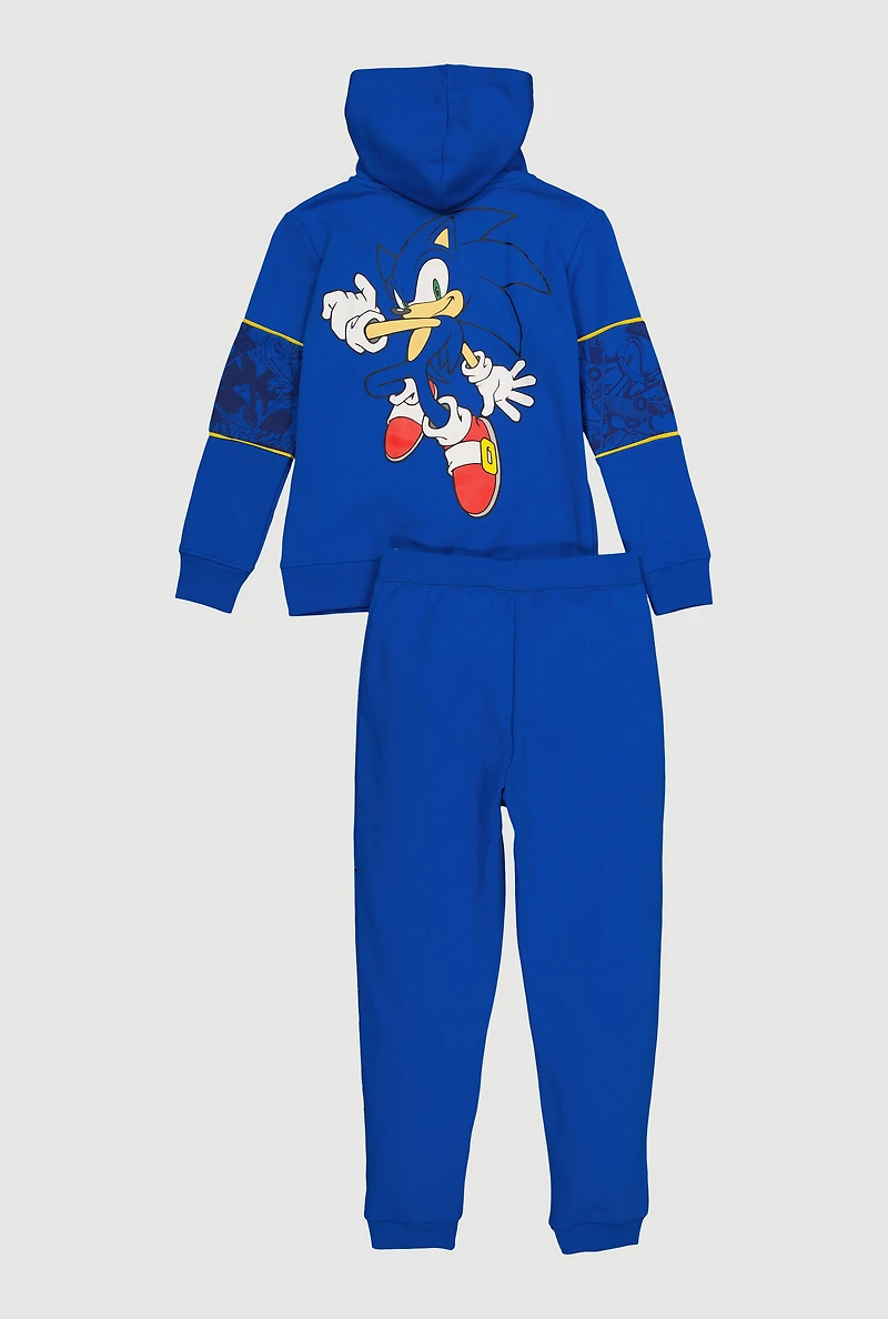 Boys Sonic Graphic Zip Front Hoodie and Joggers Set