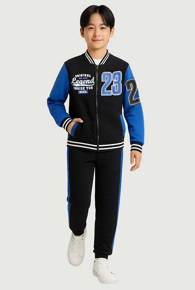 Boys 23 Graphic Zip Front Varsity Jacket and Joggers,