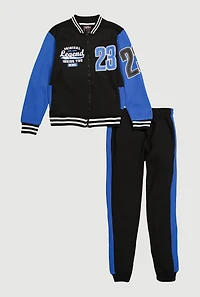 Boys 23 Graphic Zip Front Varsity Jacket and Joggers, Blue, Size 8-10