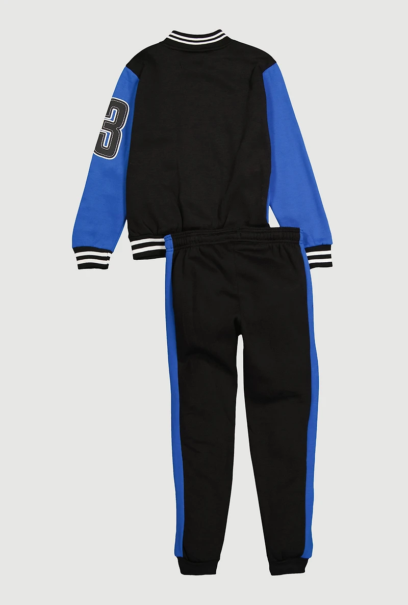 Boys 23 Graphic Zip Front Varsity Jacket and Joggers, Blue, Size 8-10