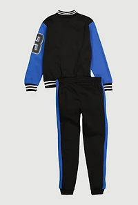 Boys 23 Graphic Zip Front Varsity Jacket and Joggers, Blue, Size 8-10