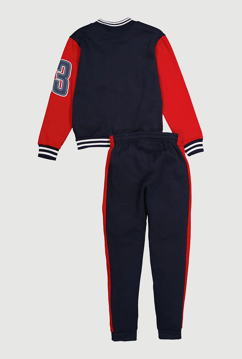 Boys 23 Graphic Zip Front Varsity Jacket and Joggers, Red,