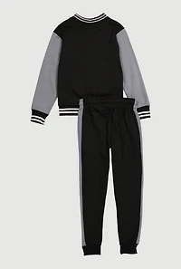 Boys City Graphic Zip Front Varsity Jacket and Joggers, Black, Size 16-18