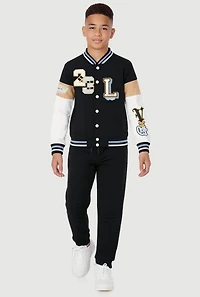 Boys Luxury Graphic Varsity Jacket and Joggers, Black, Size 16-18
