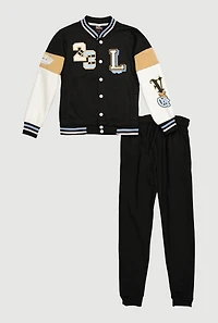 Boys Luxury Graphic Varsity Jacket and Joggers, Black, Size 16-18