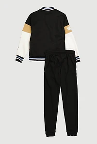 Boys Luxury Graphic Varsity Jacket and Joggers, Black, Size 16-18