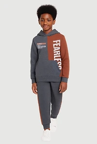 Boys Color Blocked Fearless Graphic Hooded Sweatshirt and Joggers, 12-14