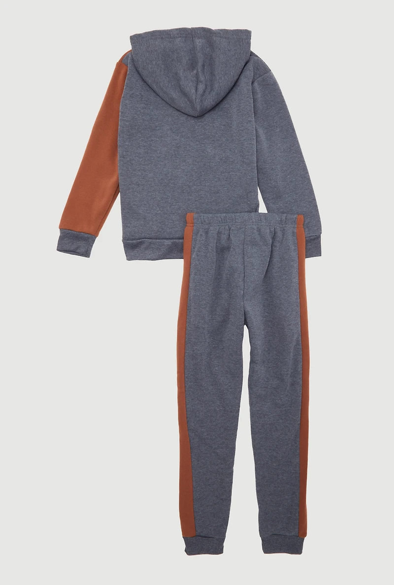 Boys Color Blocked Fearless Graphic Hooded Sweatshirt and Joggers, 12-14