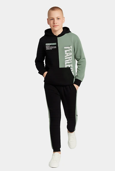 Boys Color Blocked Fearless Graphic Hooded Sweatshirt and Joggers, Multi, Size 12-14