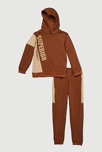Boys Superior Graphic Pullover Hoodie and Joggers Set, Brown, Size 8-10