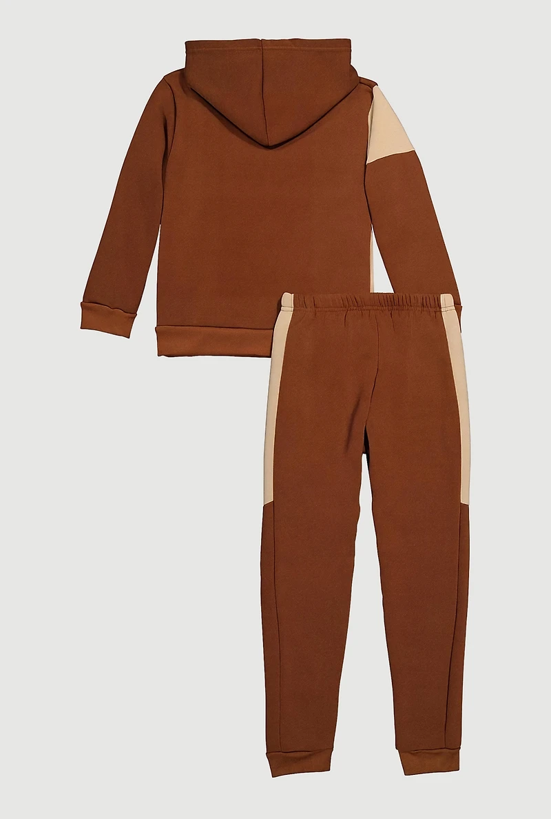 Boys Superior Graphic Pullover Hoodie and Joggers Set, Brown, Size 8-10