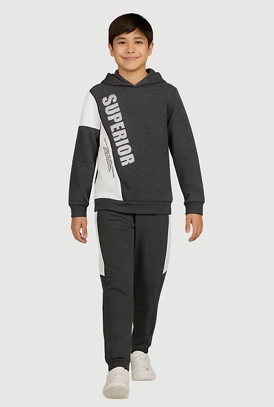 Boys Superior Graphic Pullover Hoodie and Joggers Set, Grey, Size 12-14