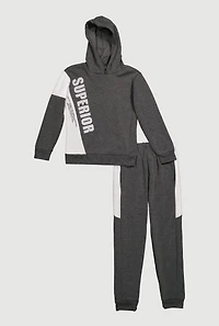 Boys Superior Graphic Pullover Hoodie and Joggers Set, Grey, Size 12-14