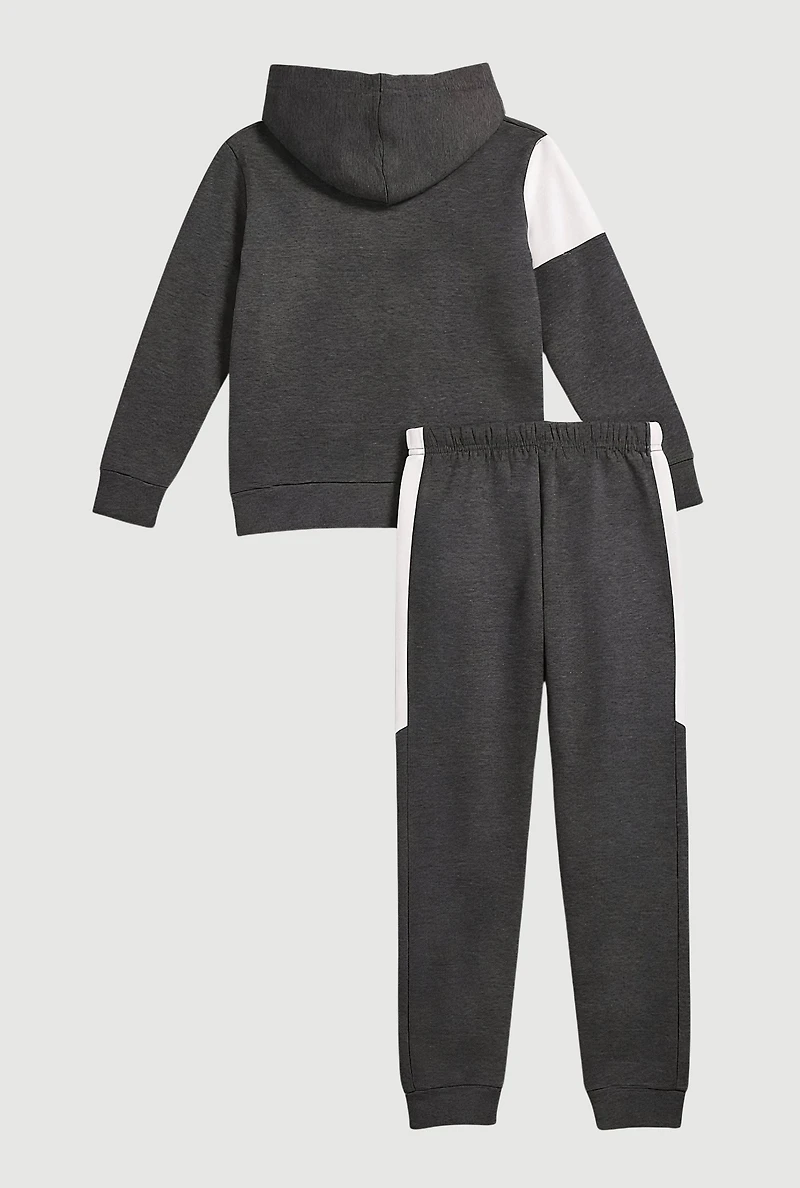 Boys Superior Graphic Pullover Hoodie and Joggers Set, Grey, Size 8-10