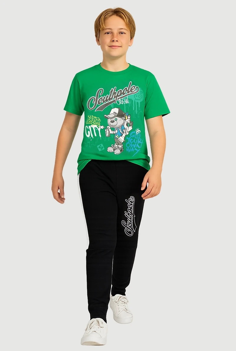 Boys Southpole Crew Graphic Tee and Joggers, Green, Size 8-10