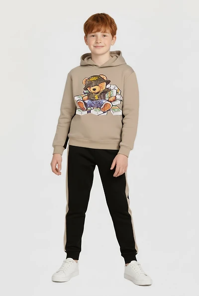 Boys Money Bear Graphic Hooded Sweatshirt and Joggers