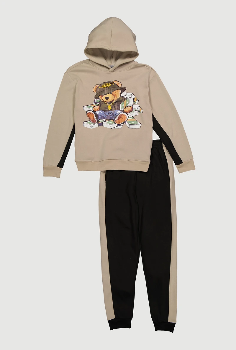 Boys Money Bear Graphic Hooded Sweatshirt and Joggers