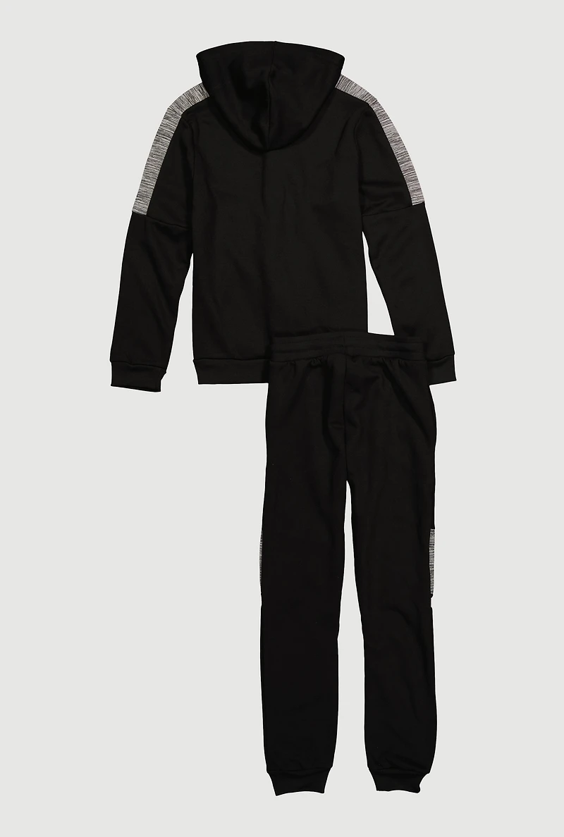 Boys Color Block Zip Front Hoodie and Moto Sweatpants, Black,