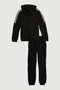 Boys Color Block Zip Front Hoodie and Moto Sweatpants, Black,