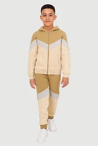 Boys Color Block Hoodie and Drawstring Waist Sweatpants