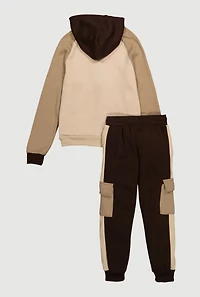 Boys Color Blocked Fleece Lined Hoodie and Cargo Joggers, Multi,