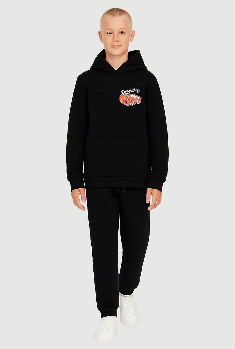 Boys Speed Way Graphic Hooded Sweatshirt and Joggers, Black, Size 10