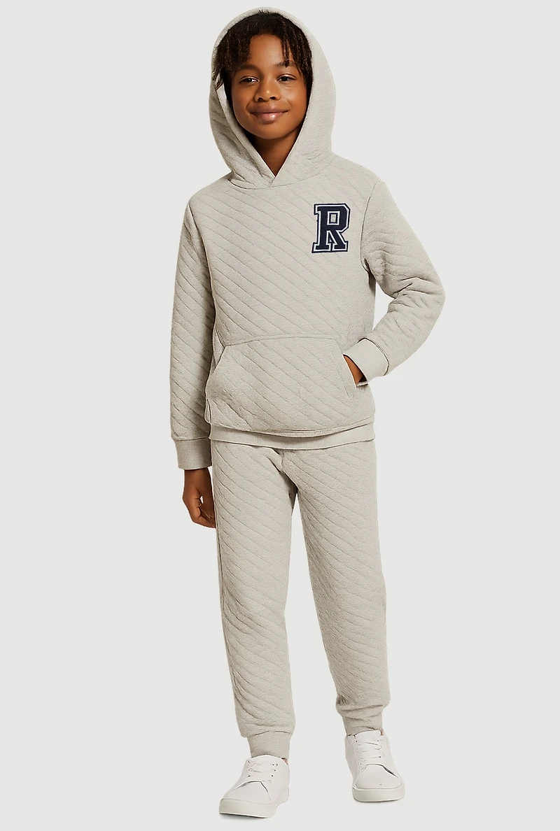 Boys R Initial Patch Graphic Hoodie and Joggers, Grey, Size 12