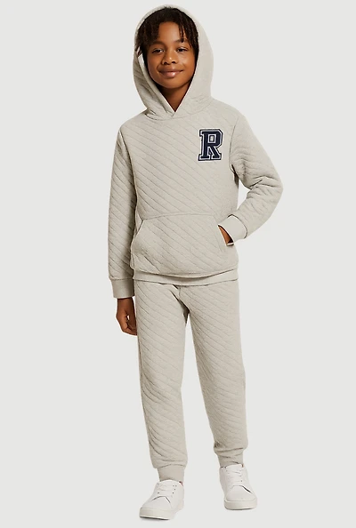 Boys R Initial Patch Graphic Hoodie and Joggers, Grey, Size 12