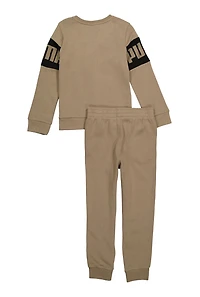 Boys Puma Logo Crew Neck Sweatshirt and Joggers, Khaki, Size M