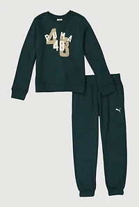 Boys Puma 48 Graphic Sweatshirt and Sweatpants Set, Green, Size M