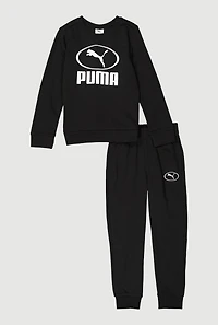 Boys Circle Puma Logo Graphic Sweatshirt and Joggers, Black, Size S