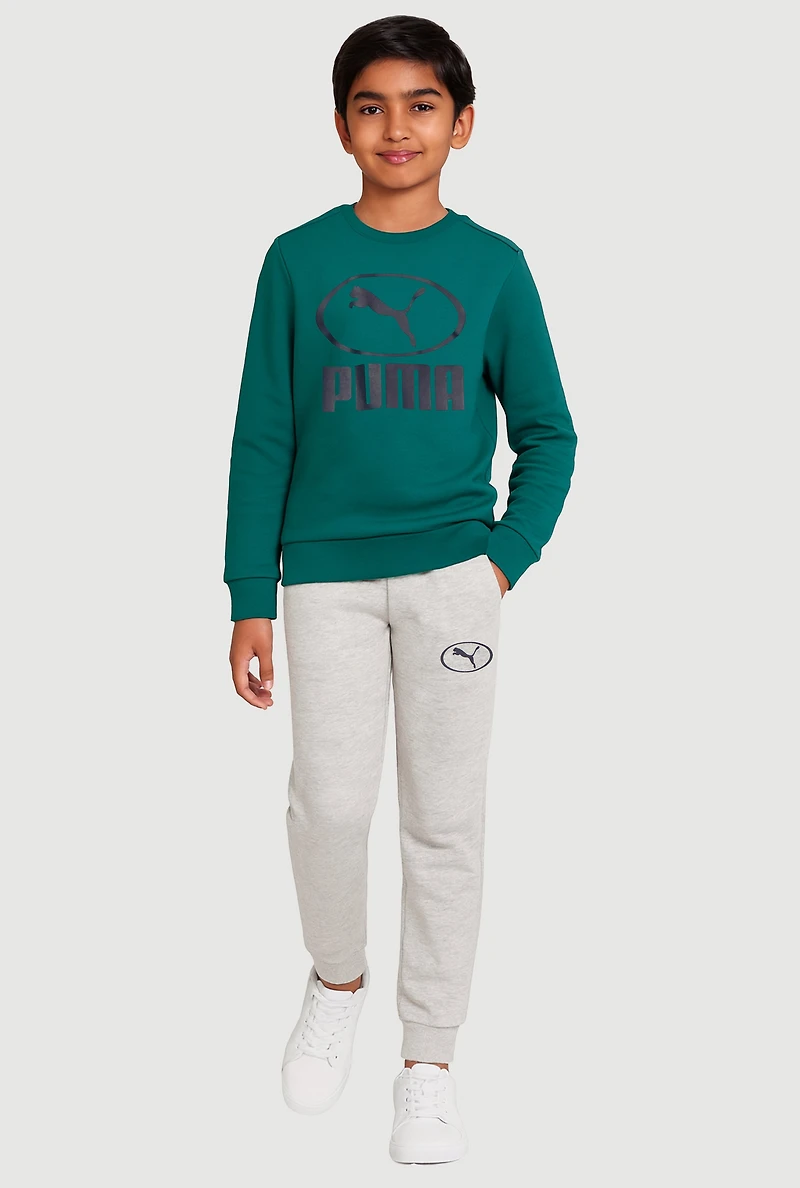 Boys Puma Logo Graphic Print Sweatshirt and Joggers, Green, Size M