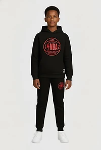 Boys NBA Basketball Graphic Hooded Sweatshirt and Sweatpants, Black, Size 10-12