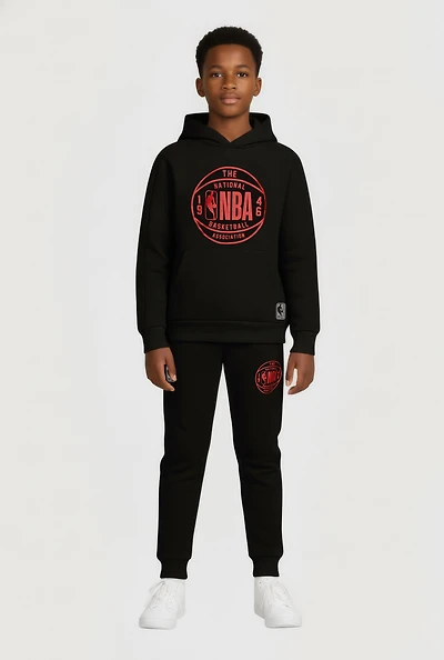 Boys NBA Basketball Graphic Hooded Sweatshirt and Sweatpants, Black, Size 10-12