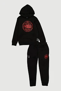 Boys NBA Basketball Graphic Hooded Sweatshirt and Sweatpants, Black, Size 10-12