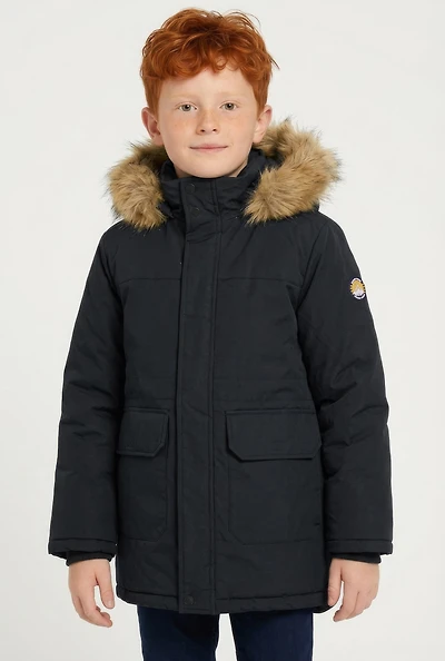 Boys Faux Fur Trim Hooded Parka
