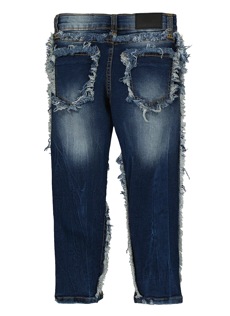 Little Boys Skinny Frayed Jeans, Blue, Size 4