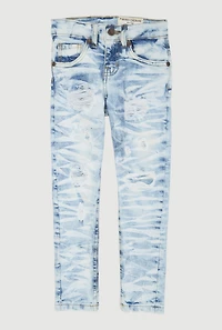 Little Boys Distressed Patch and Repair Skinny Jeans, Blue, Size 7