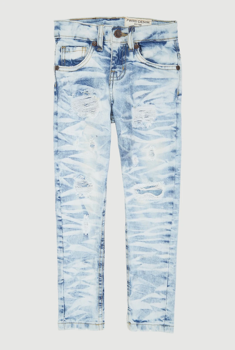 Little Boys Distressed Patch and Repair Skinny Jeans, Blue, Size 5