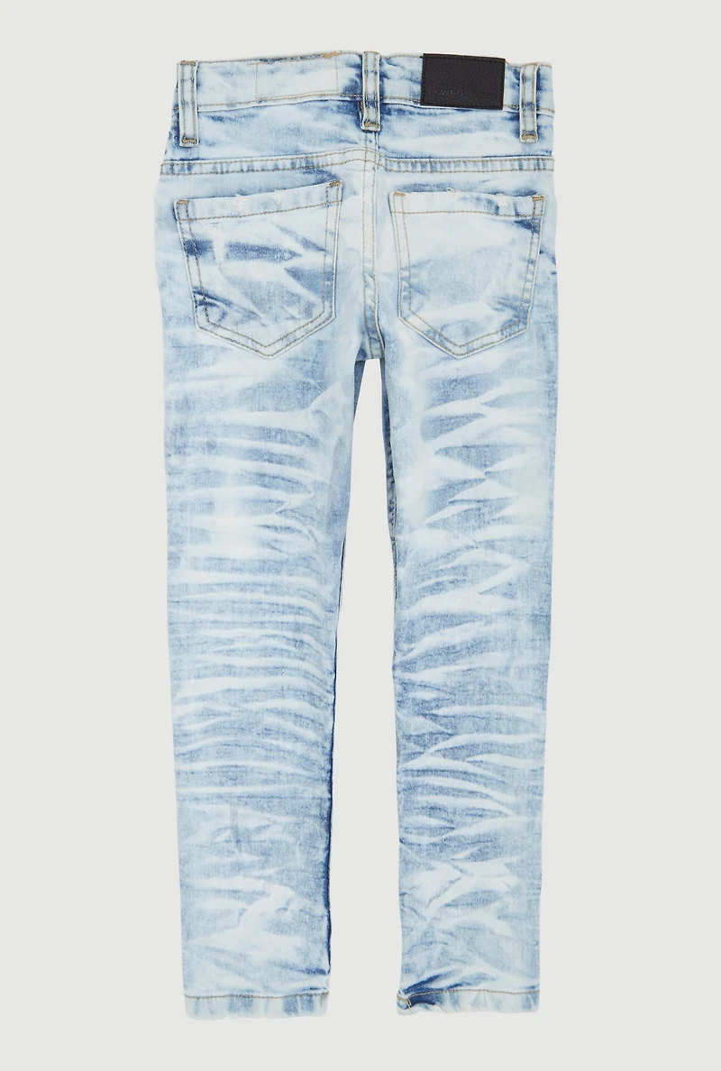 Little Boys Distressed Patch and Repair Skinny Jeans, Blue, Size 5