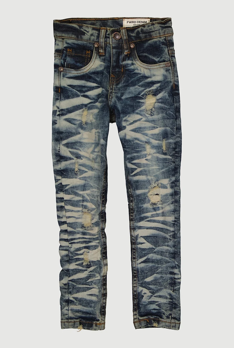 Little Boys Acid Wash Whiskered Patch and Repair Jeans