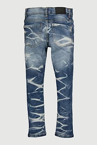 Little Boys Whiskered Distressed Jeans with Patchwork, Blue, Size 6